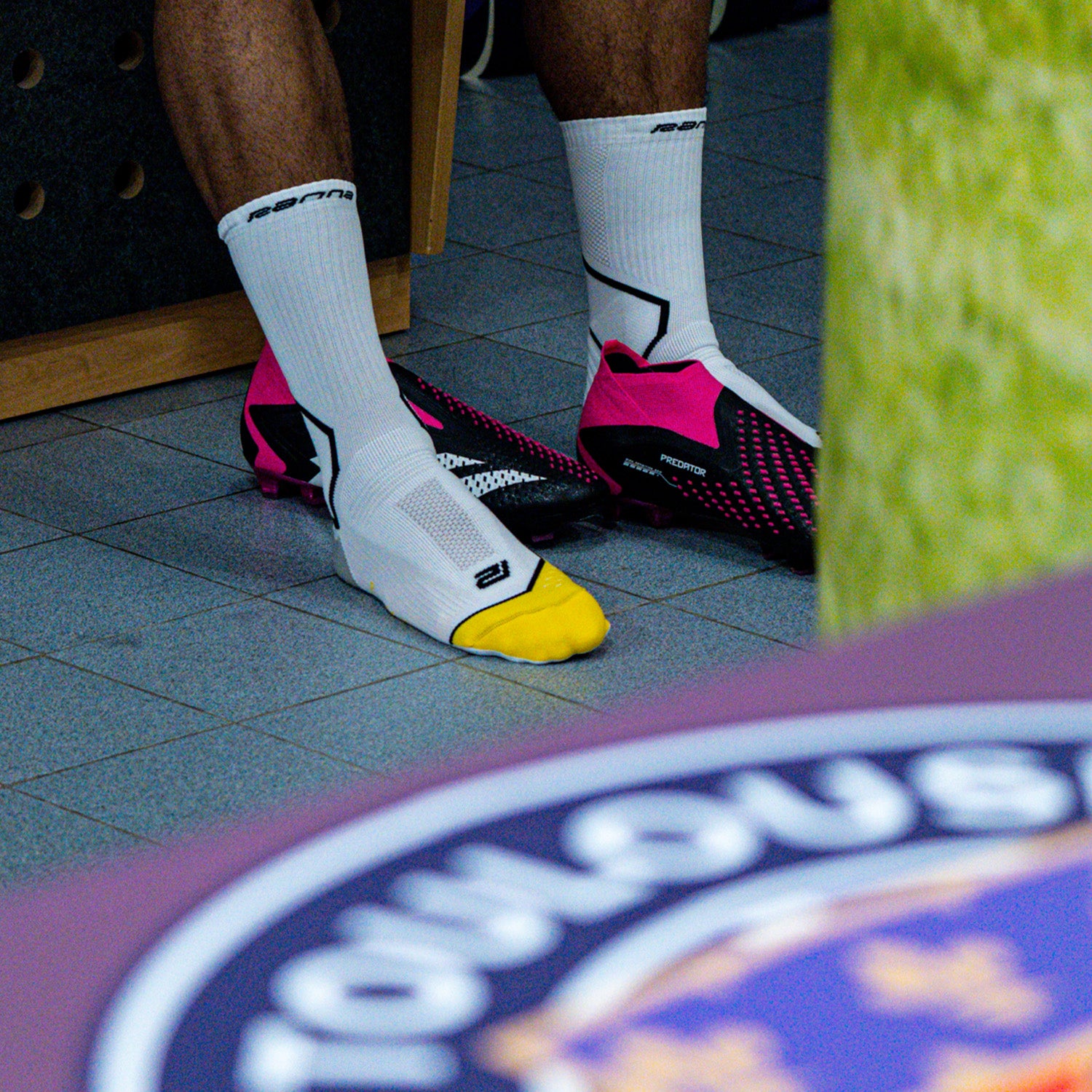 Photo of RANNA anti-slip performance socks in the locker room of the Toulouse football club